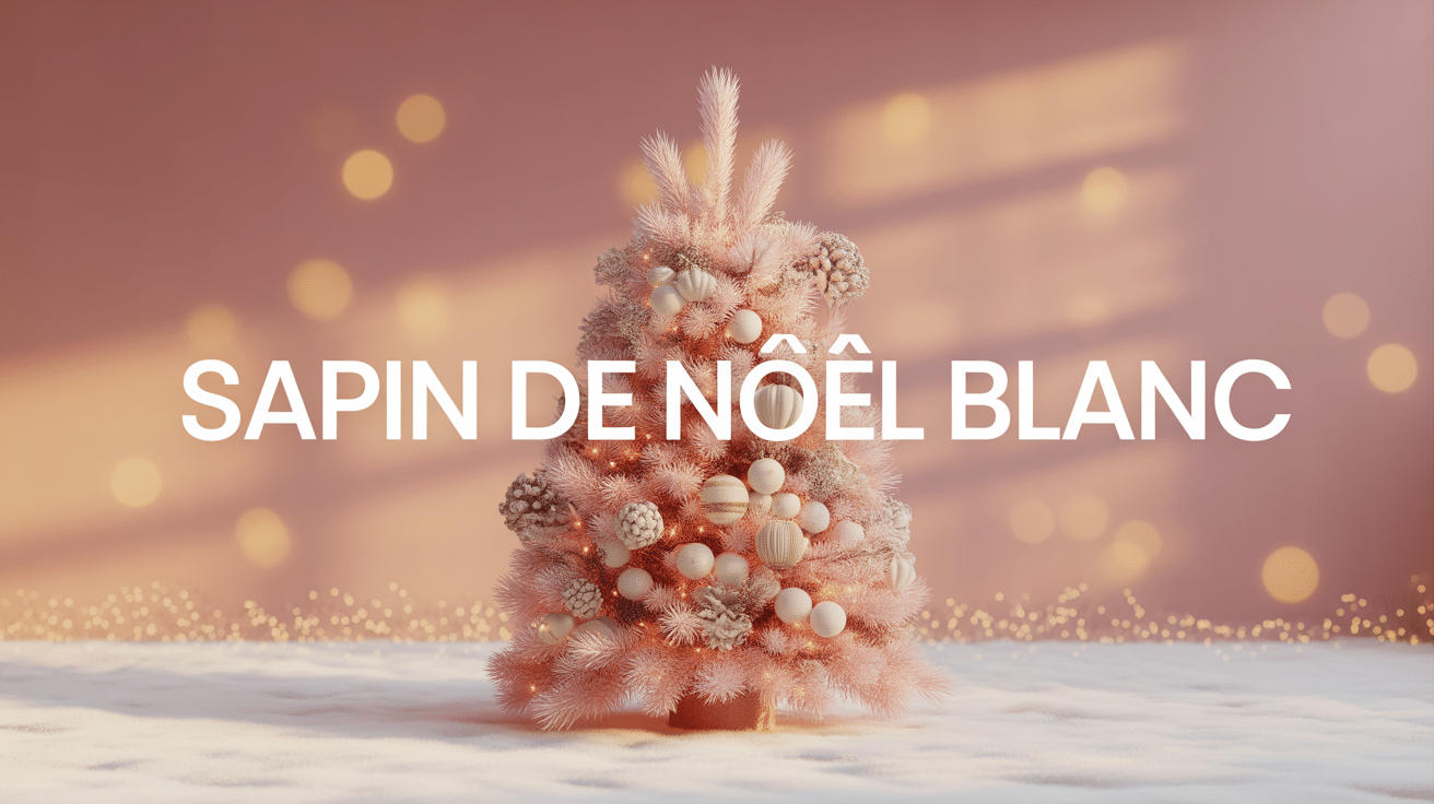 sapin de noel blanc avec deco or cuivre et lumieres chaudes