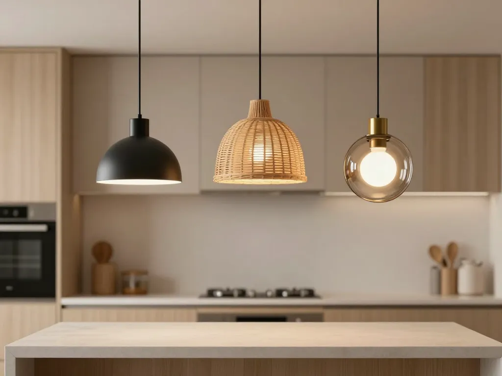 suspension cuisine originale trio rotin verre fumé métal noir