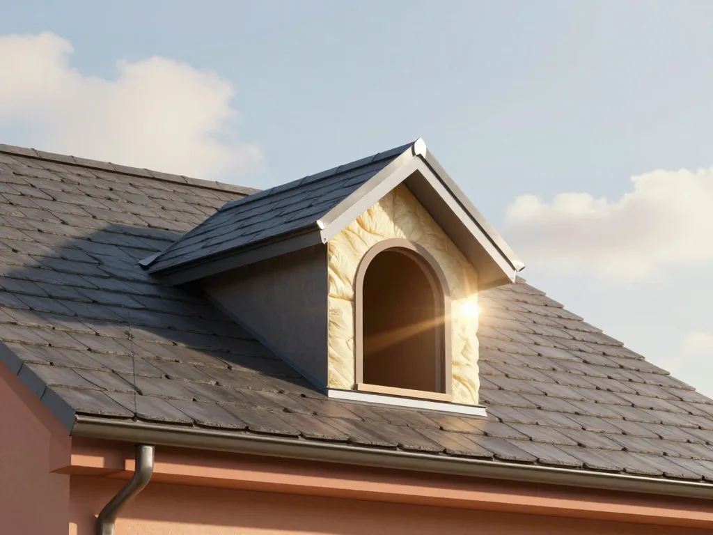 Illustration toiture chien assis bien proportionnée et lumineuse