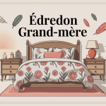 Illustration édredon grand-mère rétro-chic sur lit
