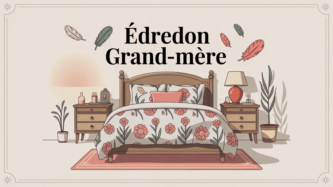Illustration édredon grand-mère rétro-chic sur lit
