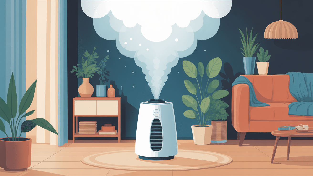 a quoi sert un humidificateur d air illustré dans une pièce en hiver