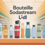illustration de bouteilles sodastream lidl alignées en supermarché