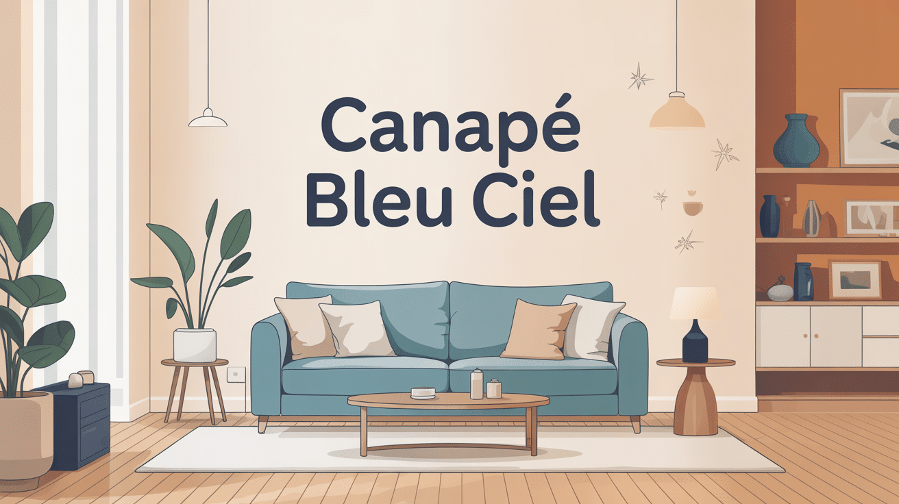 canapé bleu ciel pièce centrale salon moderne