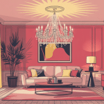 chandelier lustre au centre d’un salon moderne