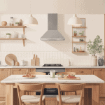 cuisine bois plan de travail blanc moderne îlot chaleureux