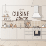 Cuisine plume douce et épurée, ambiance chaleureuse