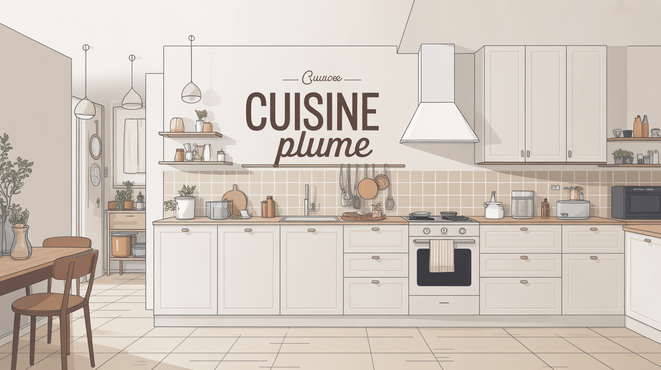 Cuisine plume douce et épurée, ambiance chaleureuse