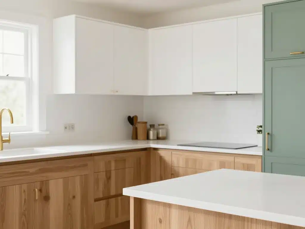 harmonie cuisine bois plan de travail blanc cabinets lumière