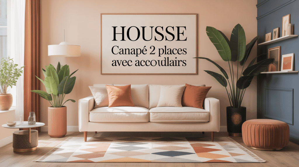 housse pour canapé 2 places avec accoudoirs en salon contemporain