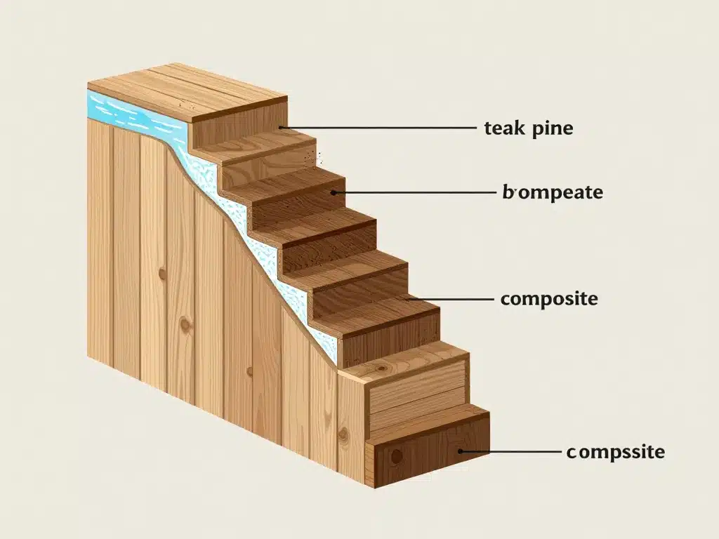 différents matériaux escalier bois piscine hors sol traité