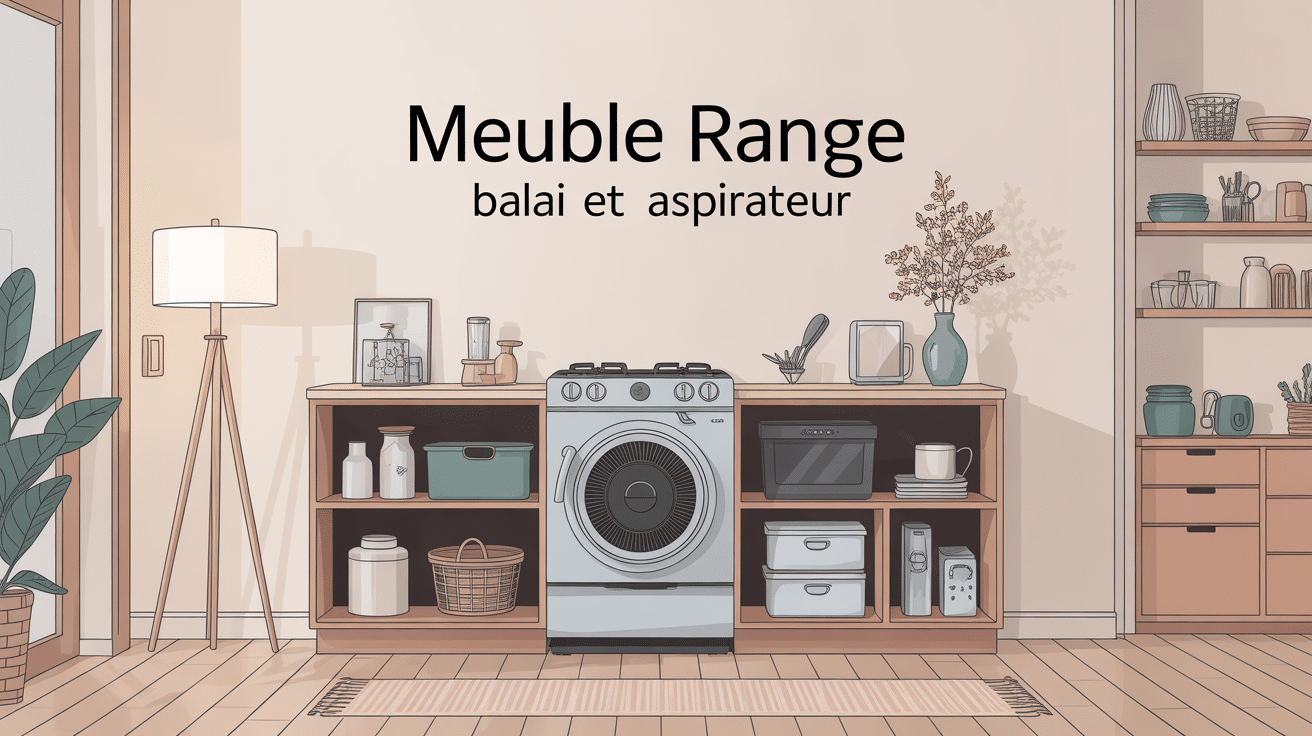 illustration meuble range balai et aspirateur intérieur design