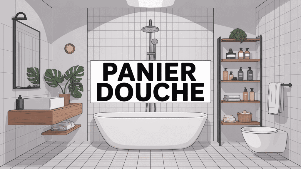 Panier douche moderne rangé dans salle de bain contemporaine