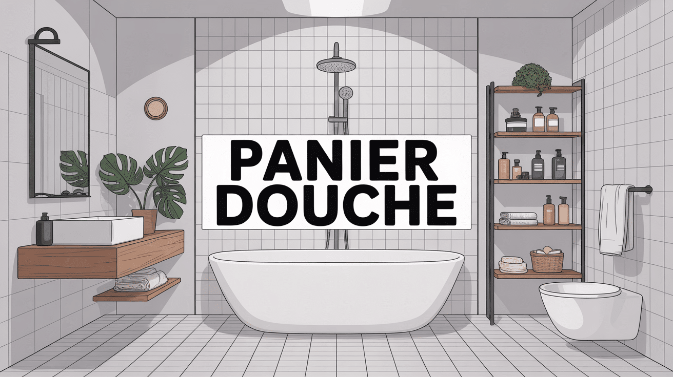 Panier douche moderne rangé dans salle de bain contemporaine