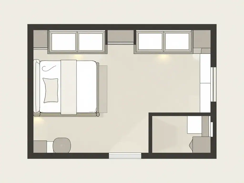 plan chambre schéma implantation lit et circulation