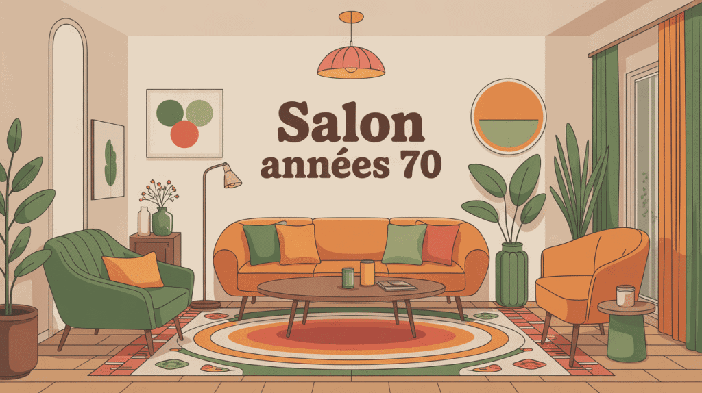 Salon année 70 chaleureux couleurs rétro