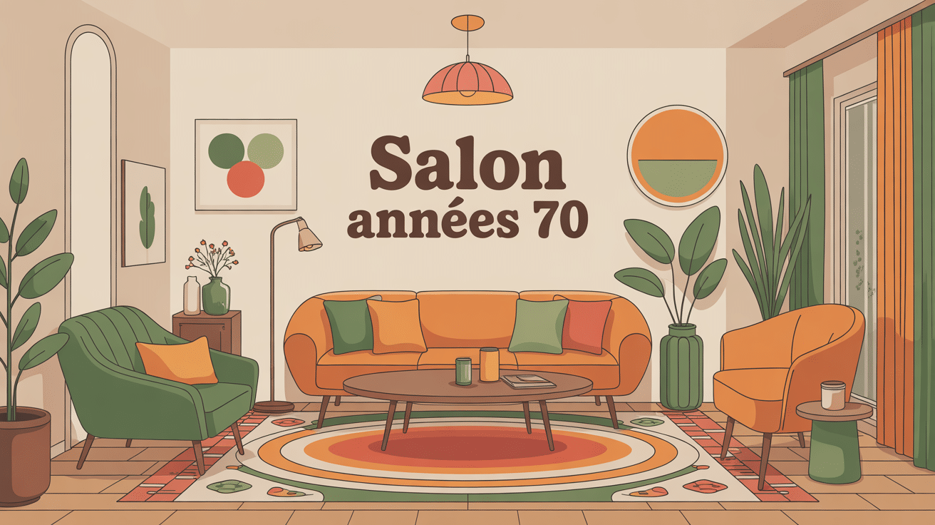 Salon année 70 chaleureux couleurs rétro