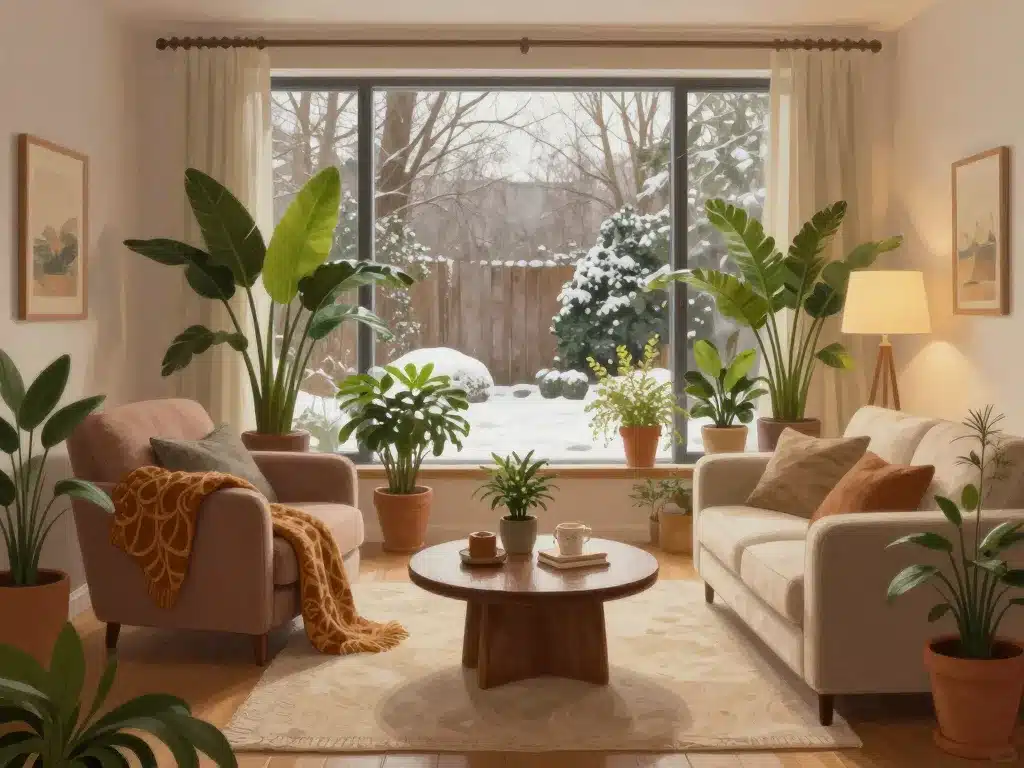 décoration salon d hiver ambiance cosy mobilier plantes