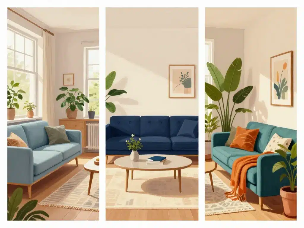 styles déco salon canape bleu scandinave contemporain bohème