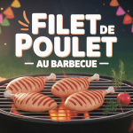 filet de poulet au barbecue sur la grille avec ambiance festive