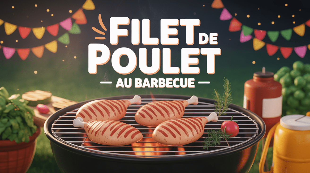 filet de poulet au barbecue sur la grille avec ambiance festive