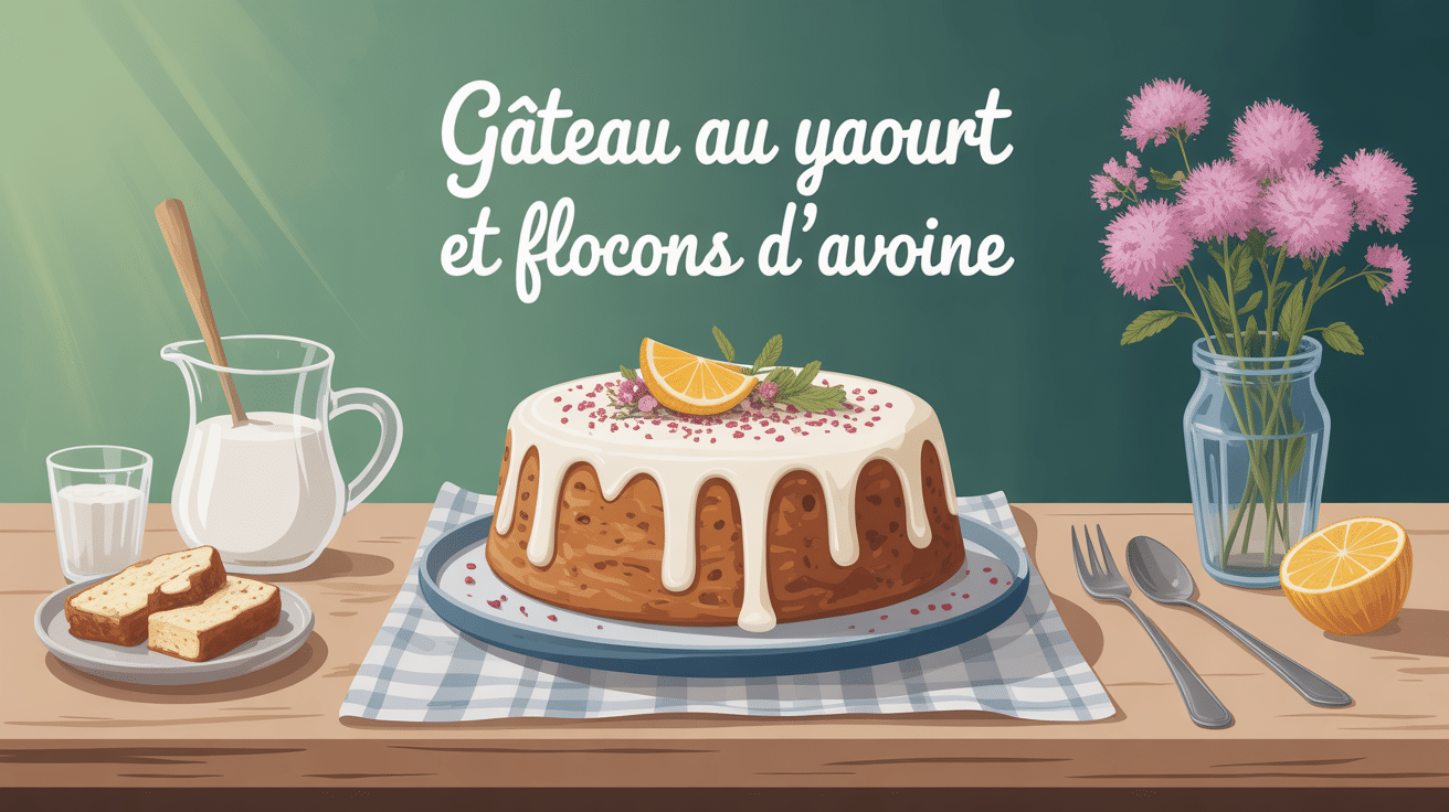 Gateau yaourt flocon d'avoine sur table petit-déjeuner