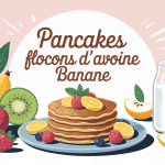 Illustration pancake flocon d avoine banane regime avec fruits et yaourt