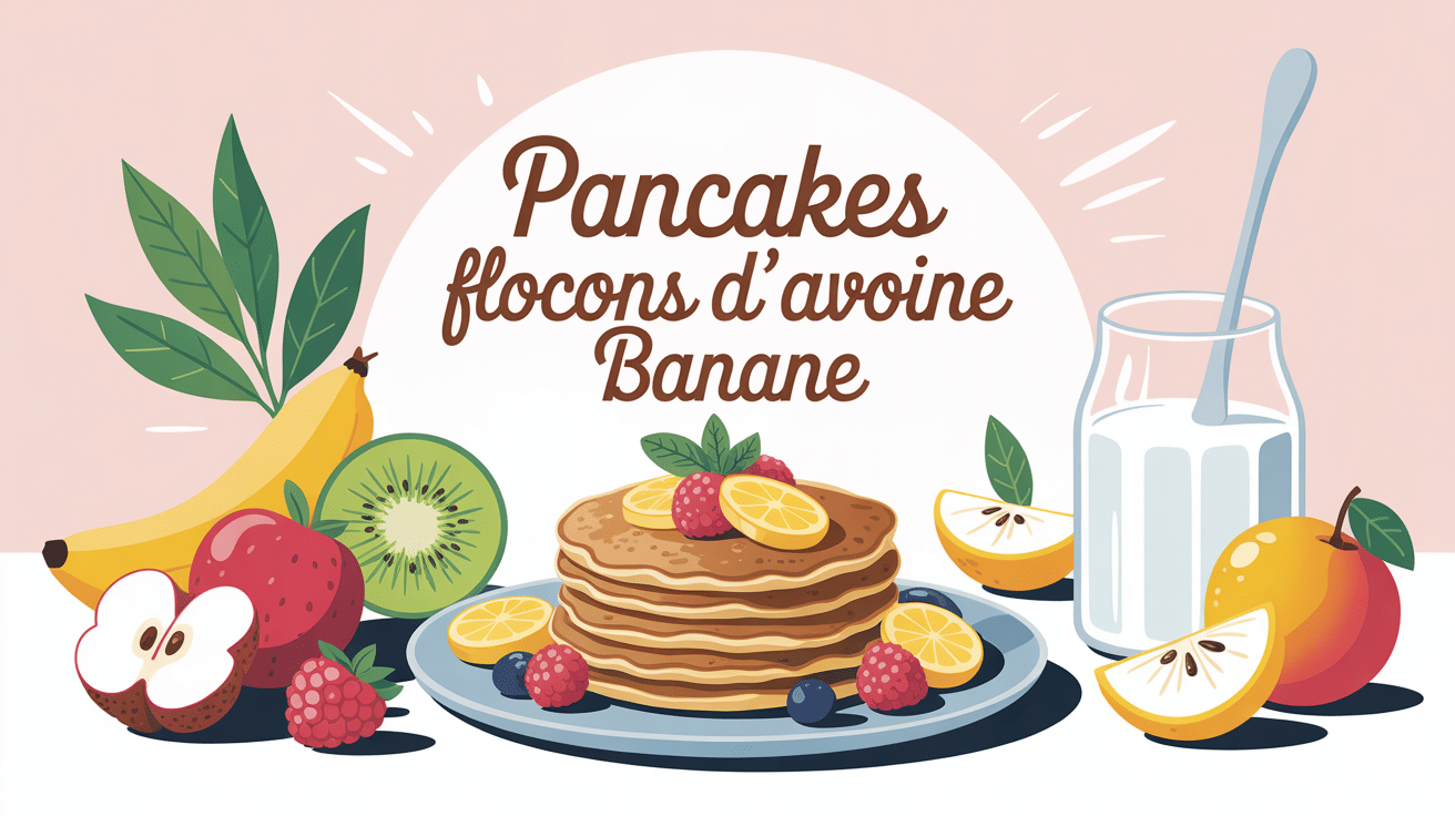 Illustration pancake flocon d avoine banane regime avec fruits et yaourt