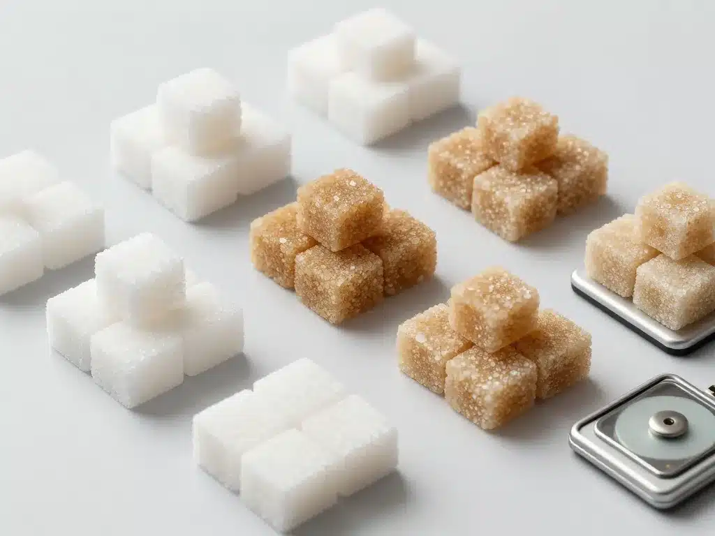 poid carre sucre différents types morceaux sur balance