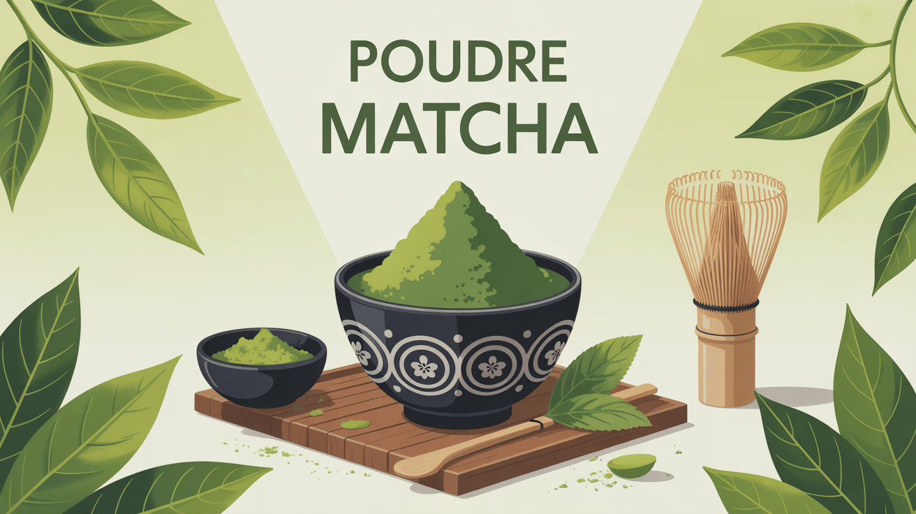 poudre matcha dans bol japonais ambiance zen