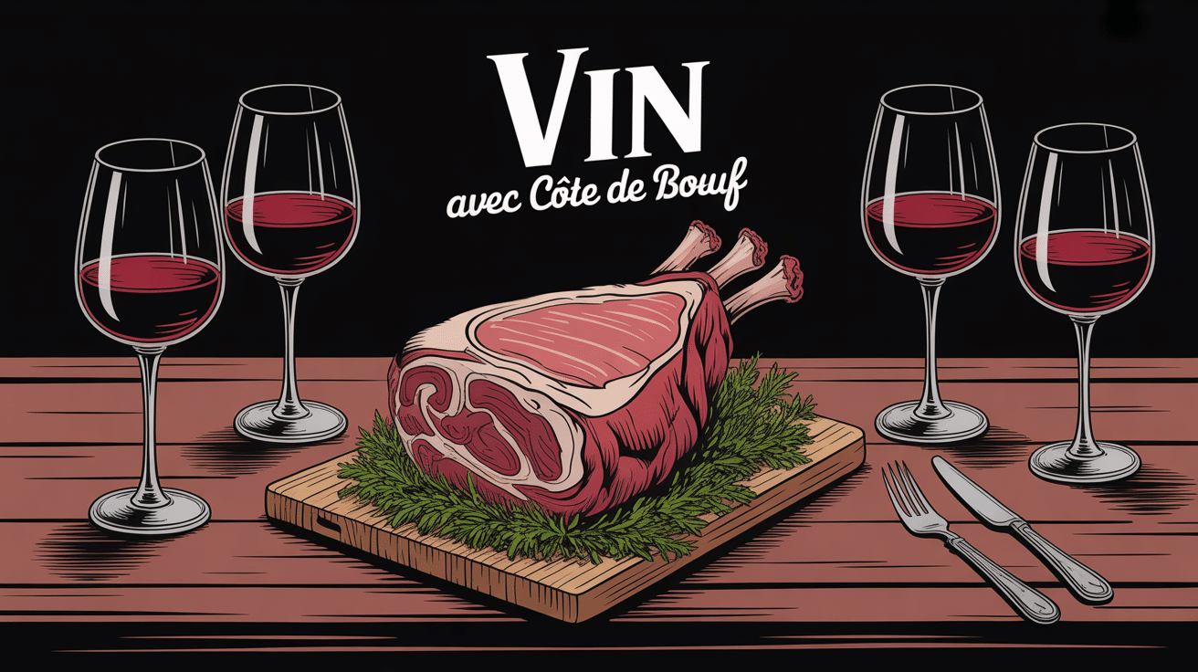 illustration côte de bœuf et verres de vin rouge pour quel vin avec côte de bœuf
