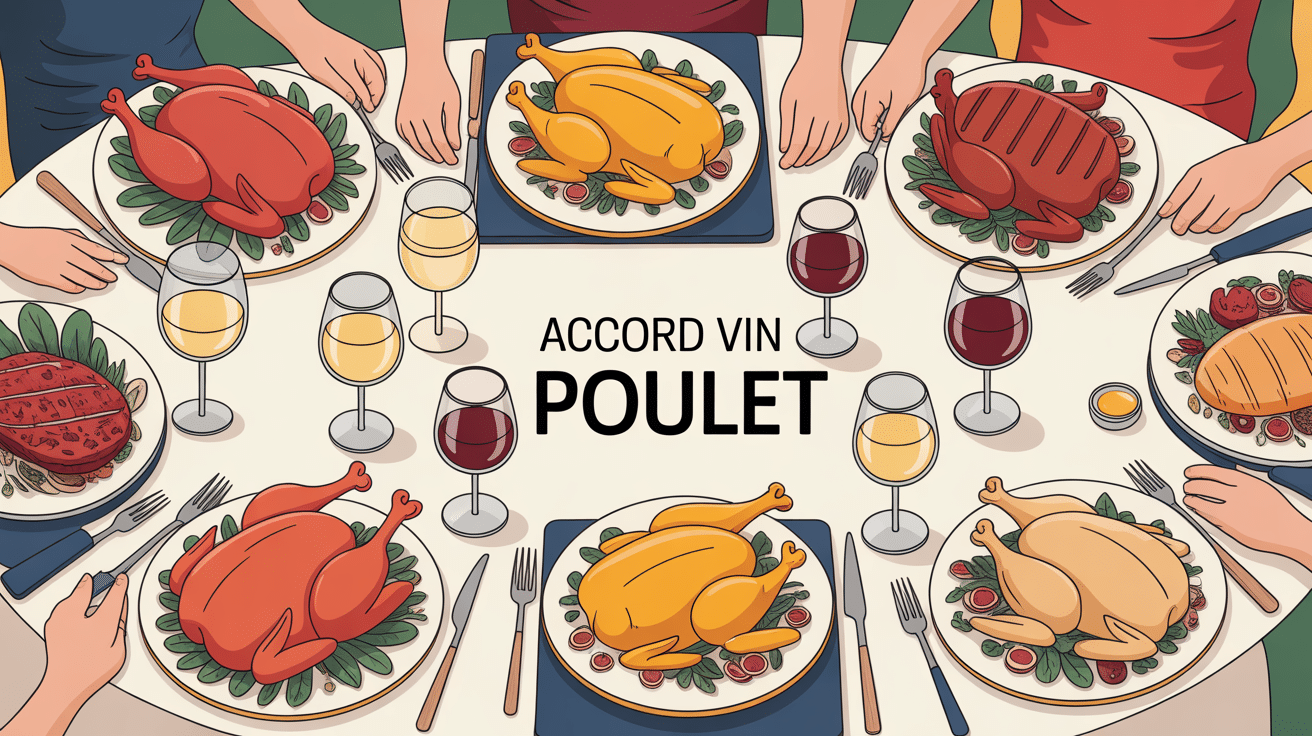 Quel vin avec du poulet sur table élégante vin blanc rouge