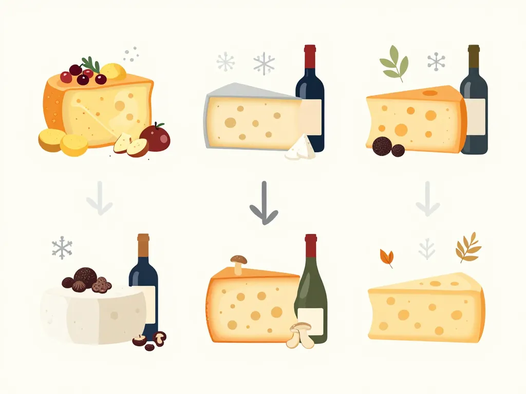 Schéma des styles de vin selon cuisson et saison, quel vin avec mont d'or