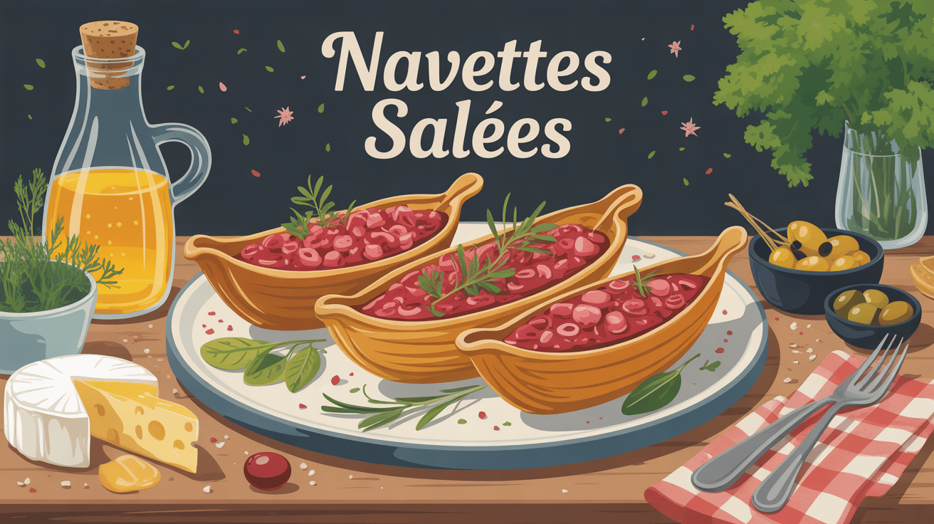 navettes salées moelleuses apéritif avec garnitures sur plateau