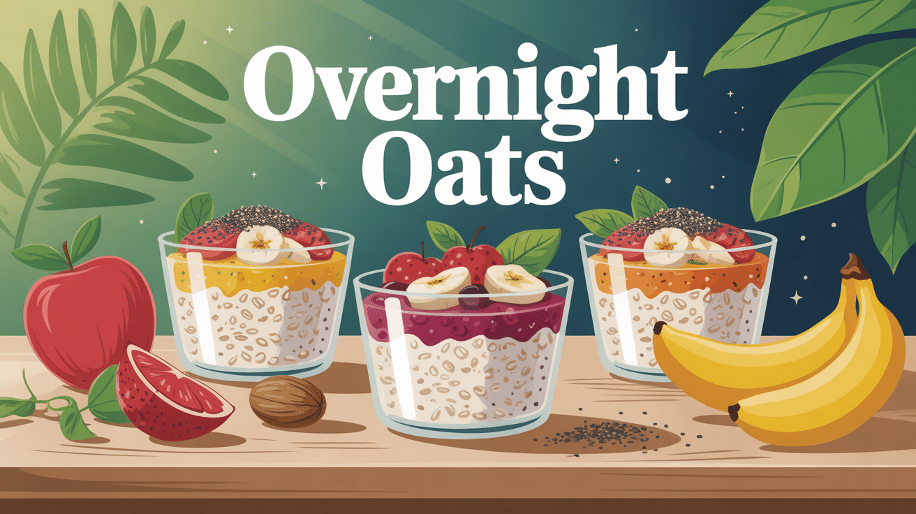 Bocaux de recette overnight oats crémeux avec garnitures fruits rouge et graines