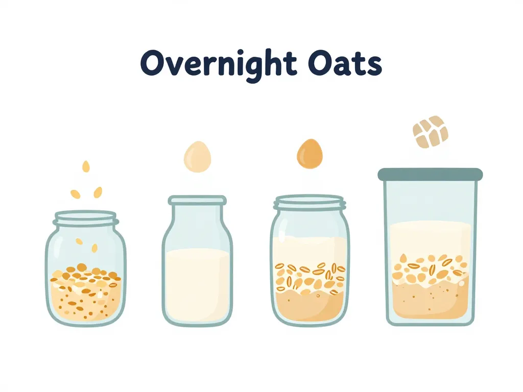 Schéma étapes recette overnight oats flocons lait méthode simple