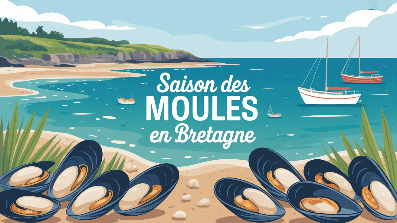 Paysage marin Bretagne avec moules bouchot saison