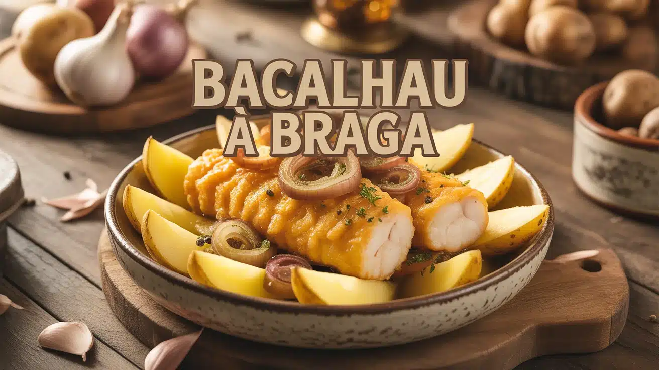 plat Bacalhau à Braga morue pommes de terre poivrons oignons