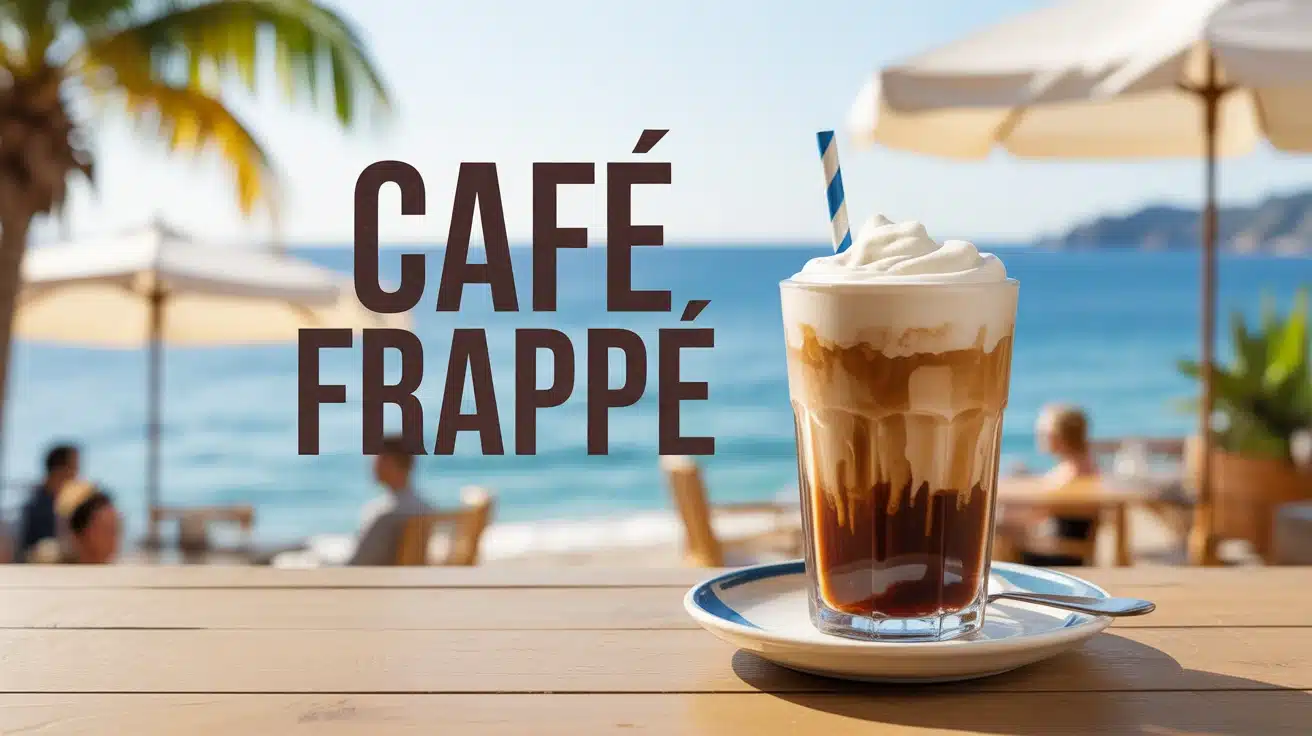 café frappé grec avec mousse onctueuse dans verre transparent