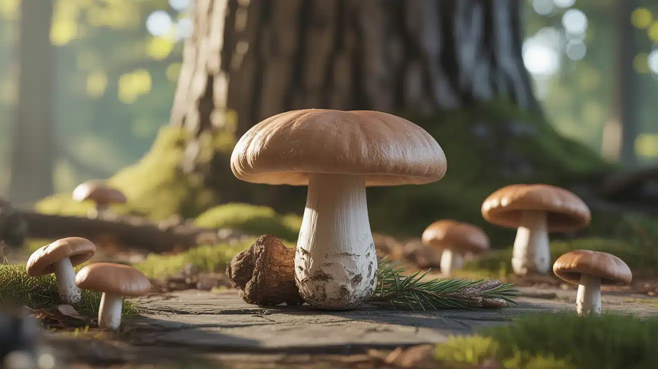 Cèpe des bouleaux avec bouleau et sol forestier