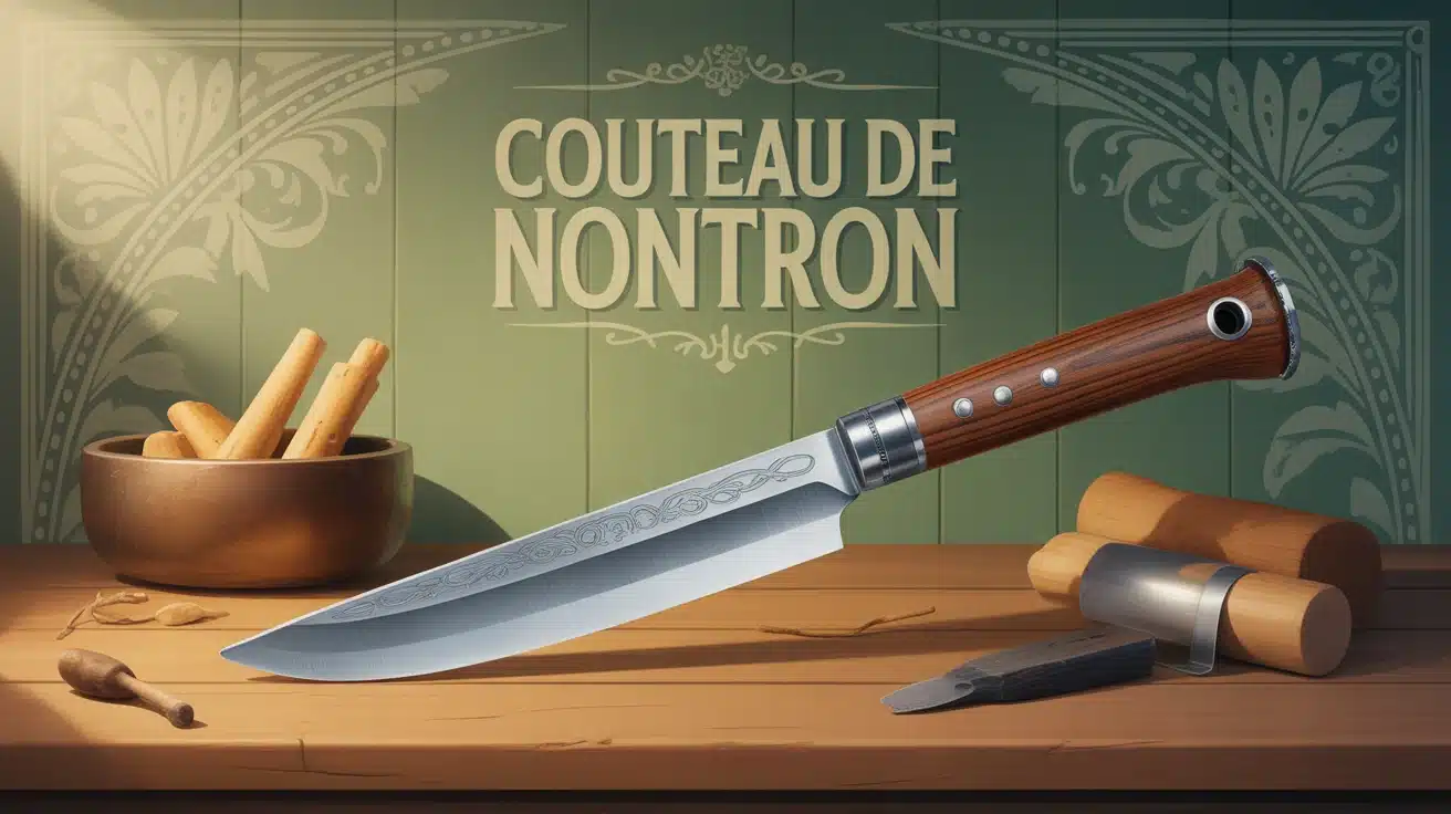 Couteau de Nontron traditionnel sur fond bois de buis et lame brillante