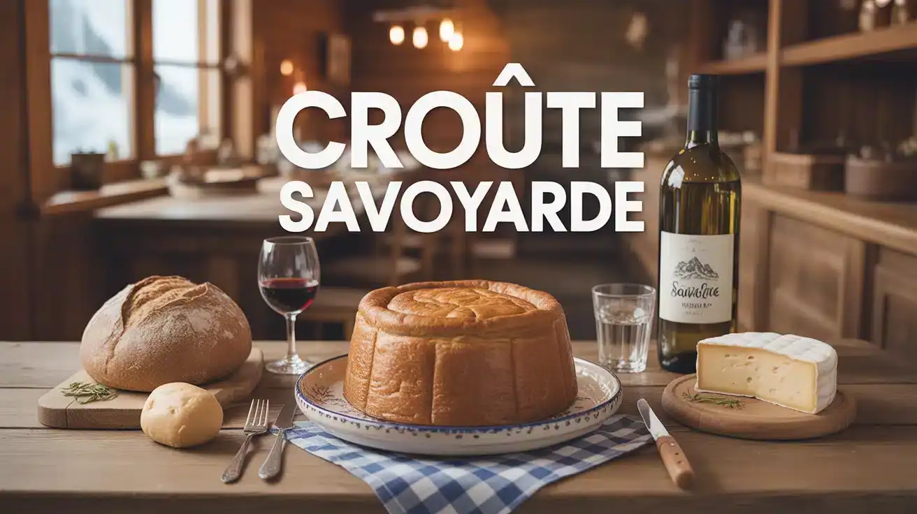 Croûte savoyarde dans plat en céramique avec fromage et pain