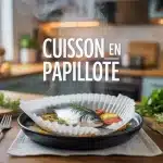 Plat de poisson en cuisson en papillote avec légumes frais