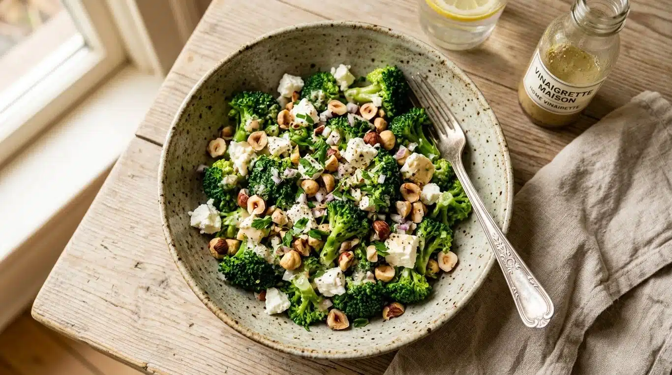 Salade de brocolis croquants aux noisettes et feta