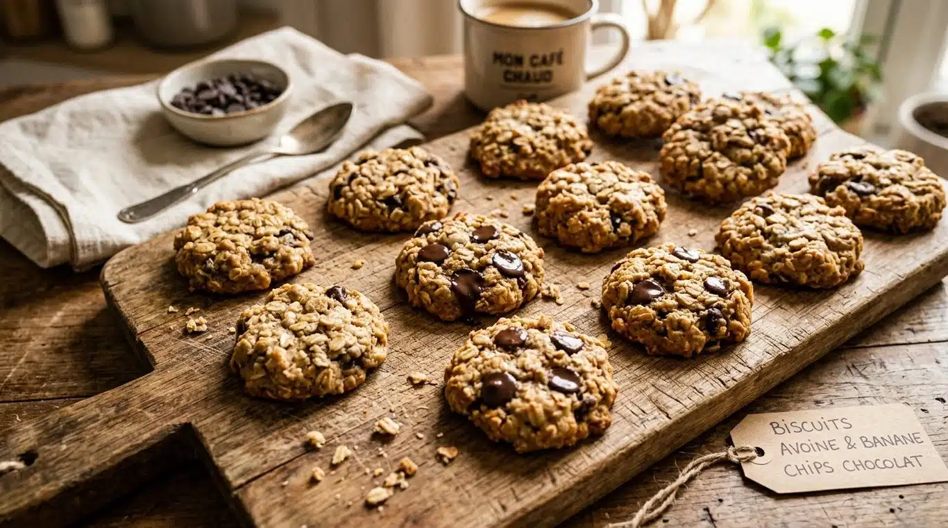 Cookies banane avoine faits maison avec pépites de chocolat
