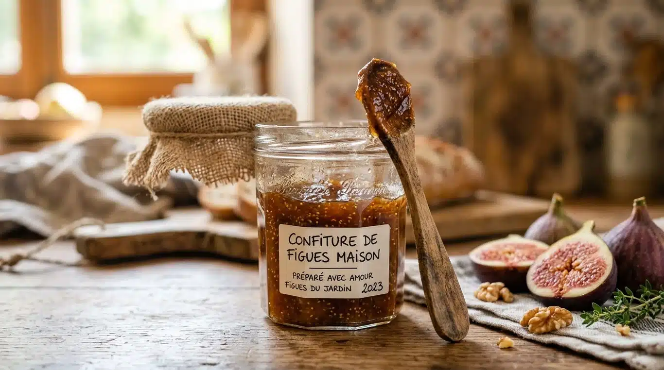 Pot de confiture de figues maison avec des figues fraîches