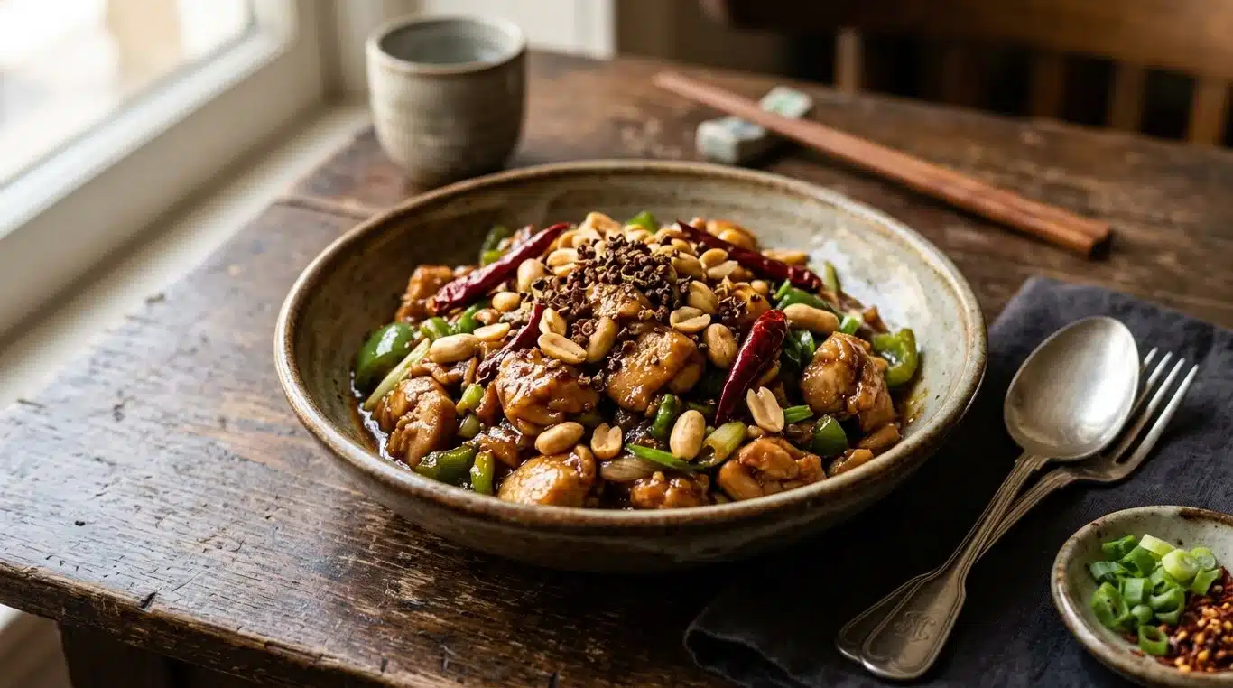 Plat de Poulet Kung Pao authentique avec poivre de Sichuan