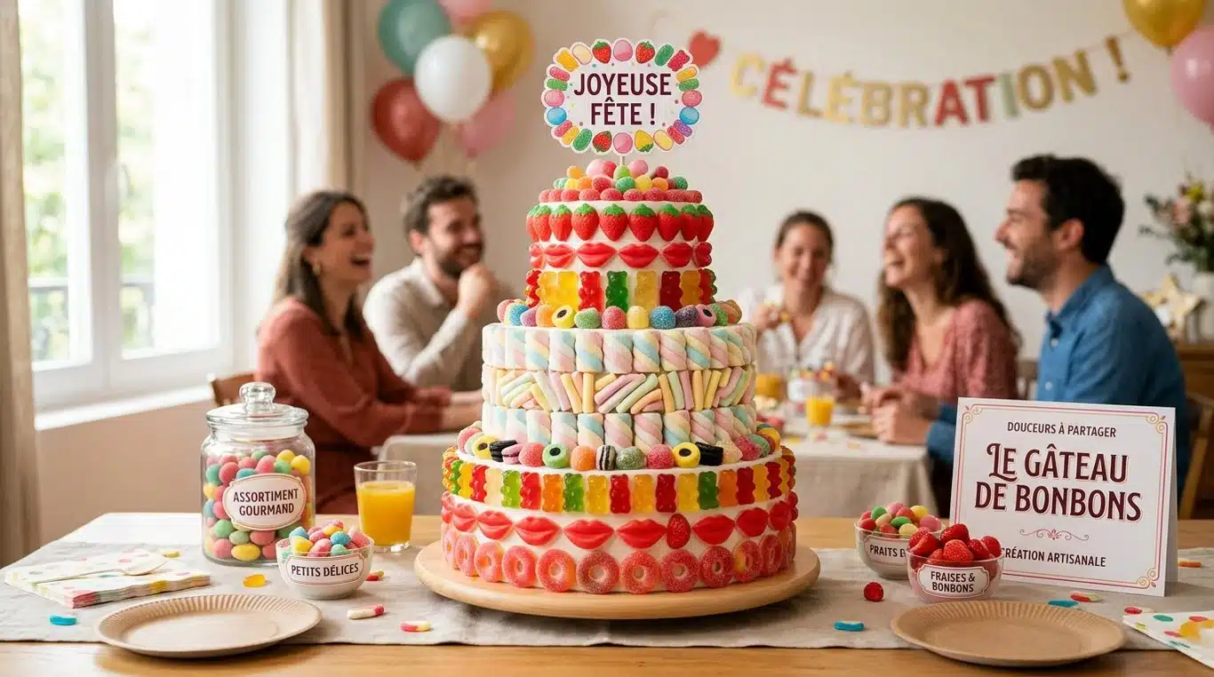 Gâteau de bonbons artisanal pour événement festif