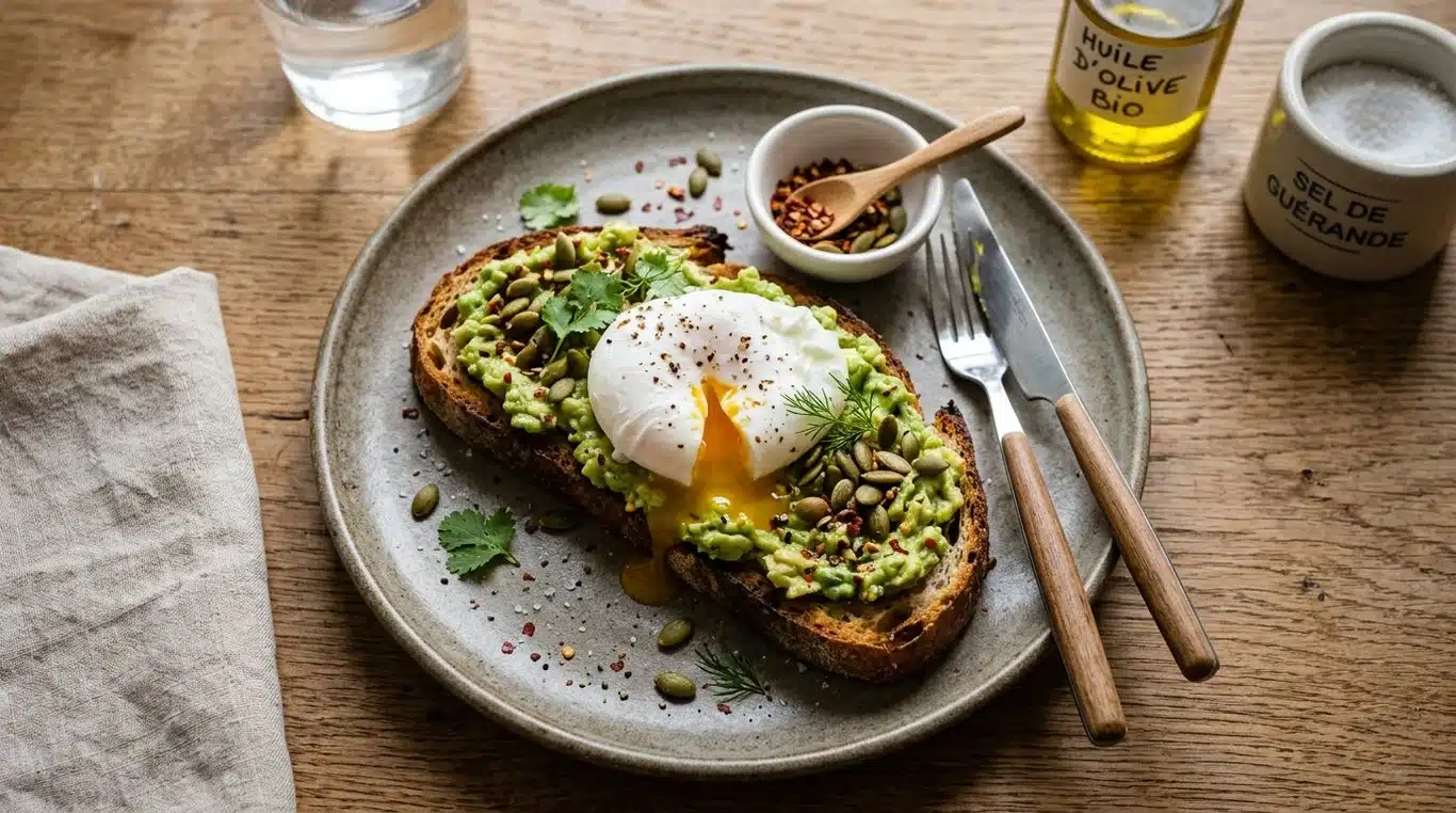 Avocado toast avec œuf poché et graines de courge