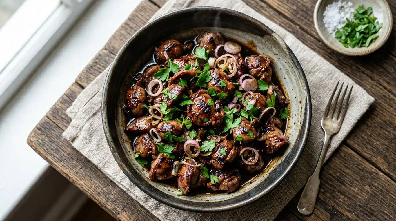 Gésiers de poulet poêlés au vinaigre balsamique